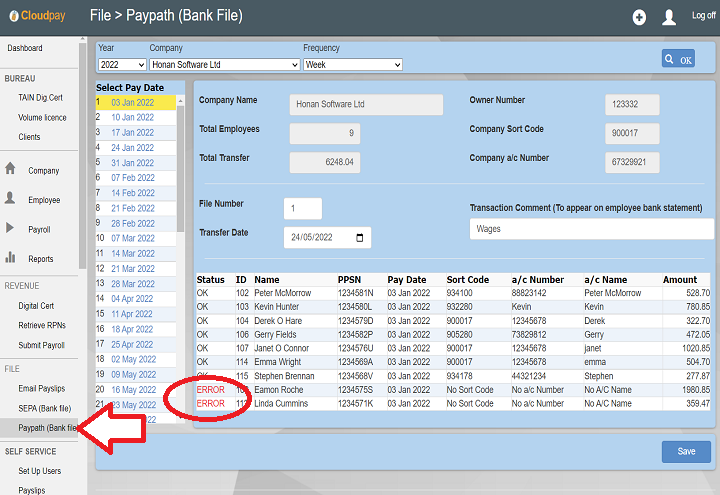 Paypath Report Paying employees using Credit Transfer - Payback Payroll Software