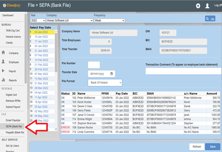 Paying employees using Credit Transfer - Payback Payroll Software