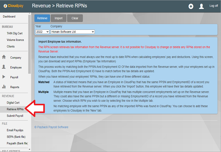Importing and assigning RPNs (tax credits) - Payback Payroll Software