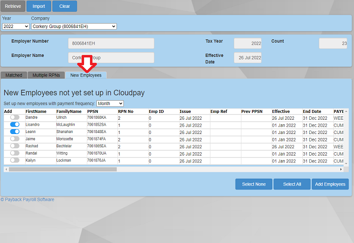 Importing and assigning RPNs (tax credits) - Payback Payroll Software